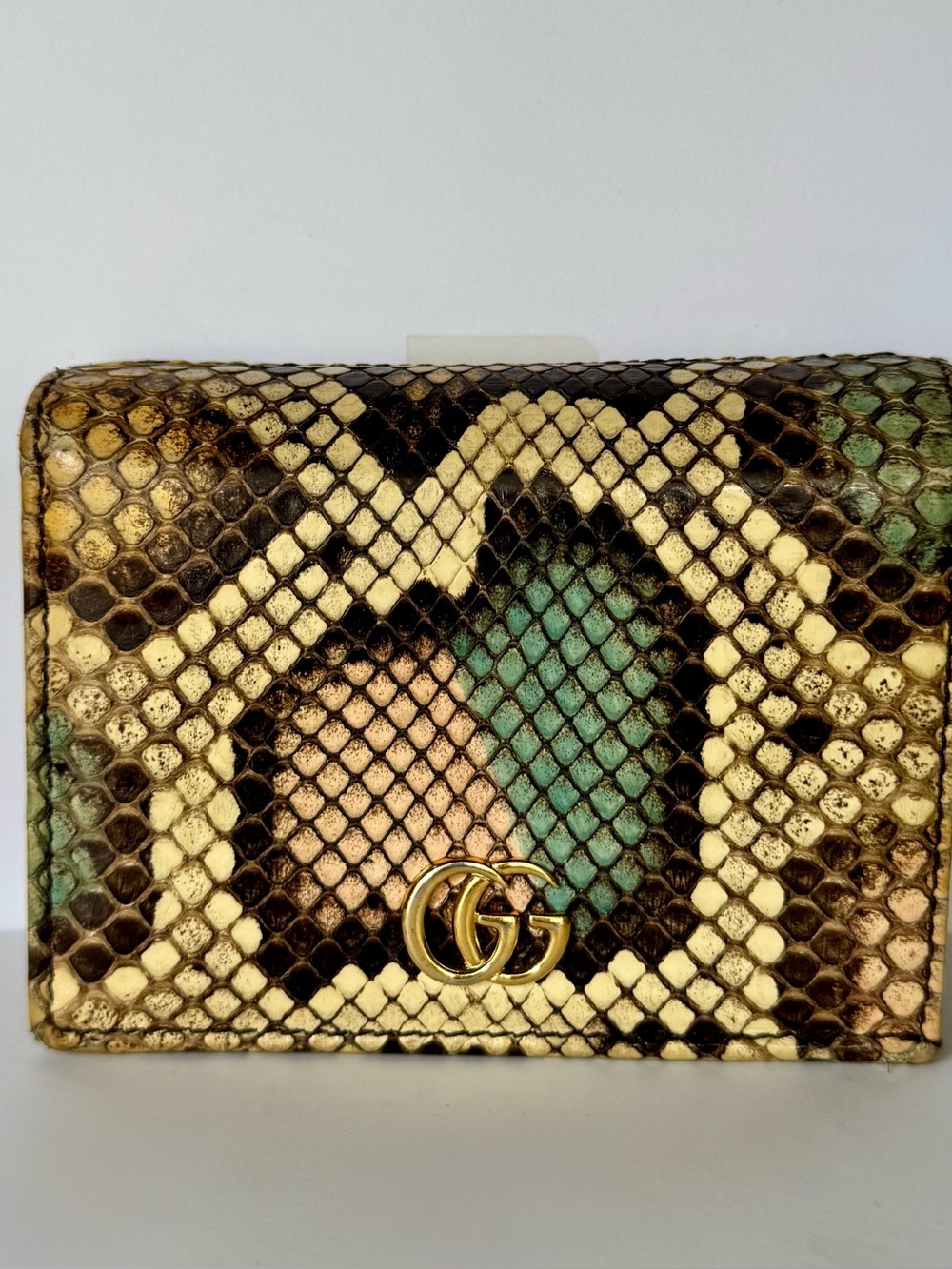 Multicolor Gucci Python Compact Wallet with Gold GG